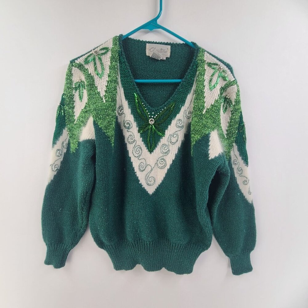 Christine Vintage Knit Sweater Metallic Detail Angora Blend  Women's Size S